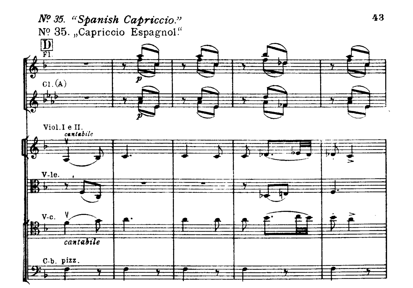 『管弦楽法の基本』第2巻 No.35:スペイン奇想曲D:チェロが上声、ヴァイオリンが下声の六度